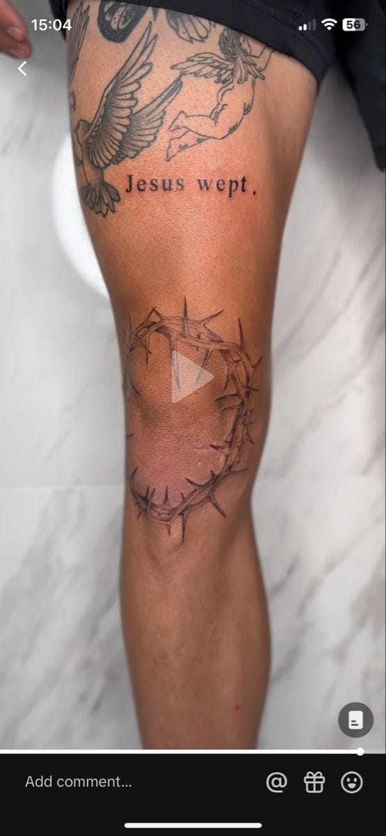 religious knee tattoo