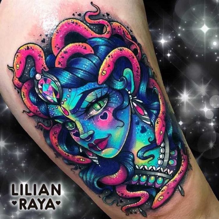 colorful medusa tattoo