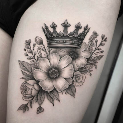 floral accent crown tattoo