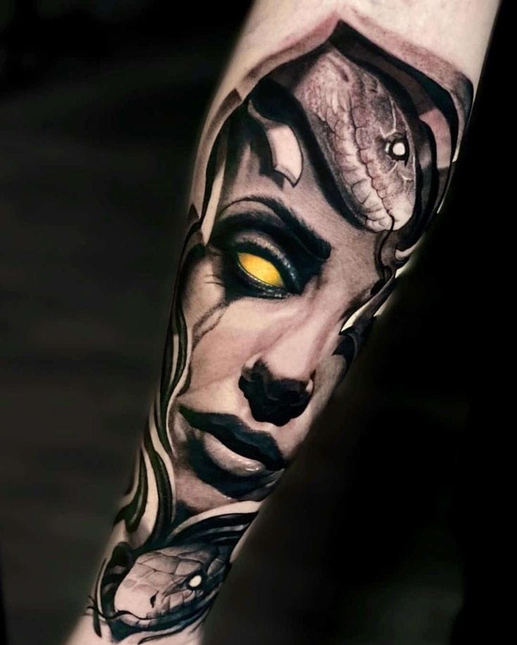 glowing eyes medusa tattoo