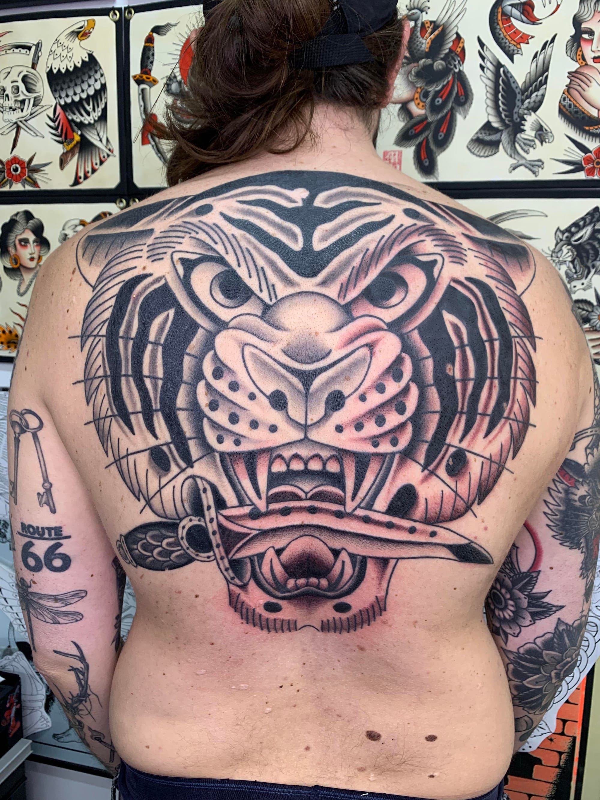 tiger on back tattoo