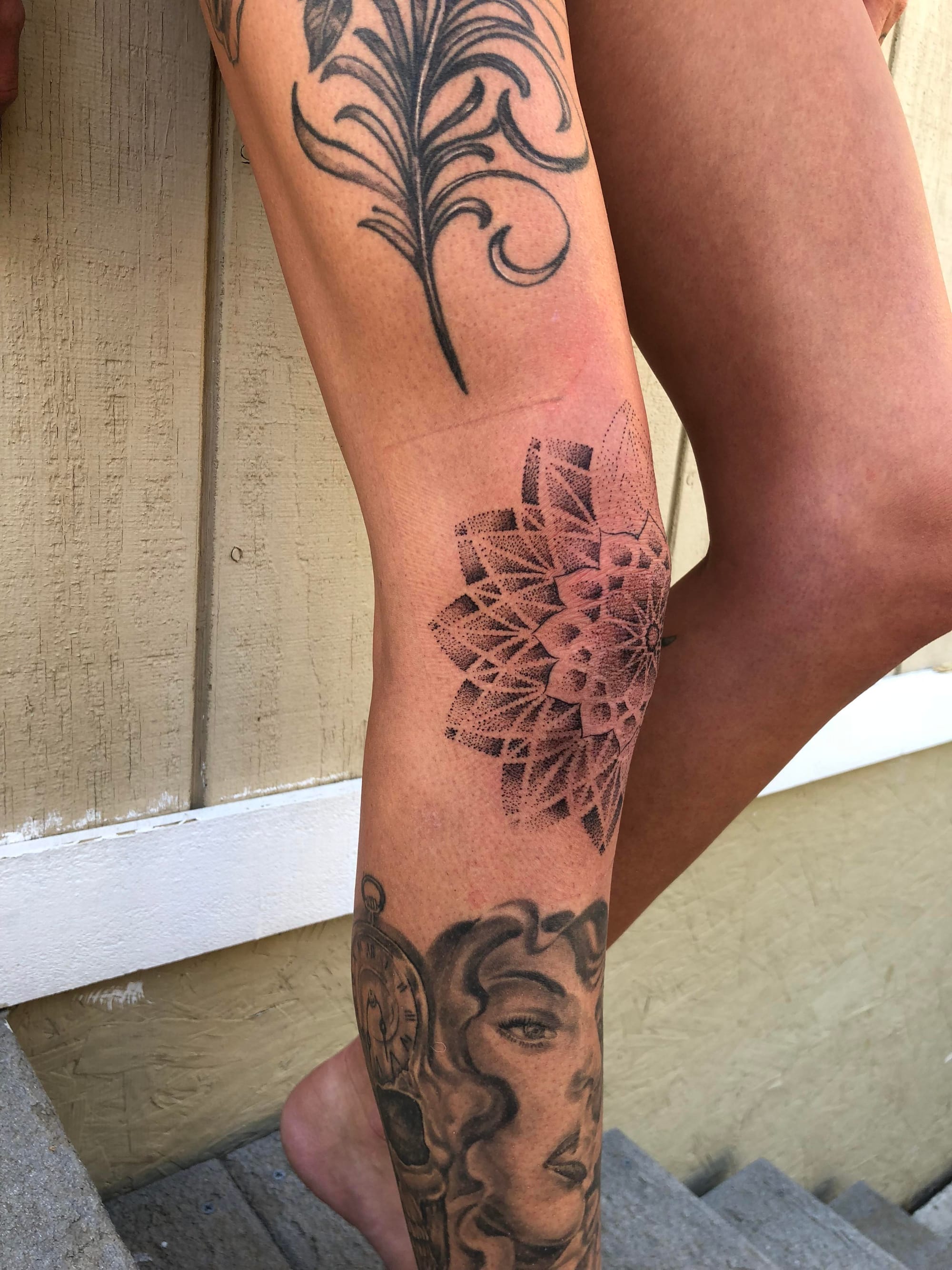 mandala knee tattoo