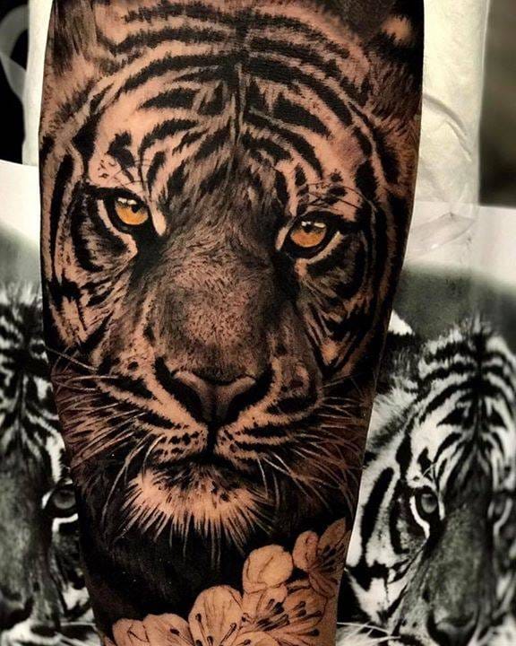 black and gray tiger tattoo
