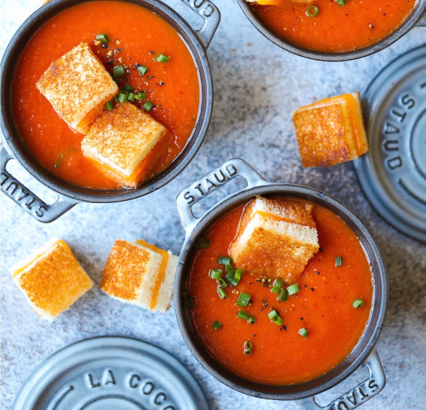Creamy Tomato Soup with Grilled Cheese Croutons