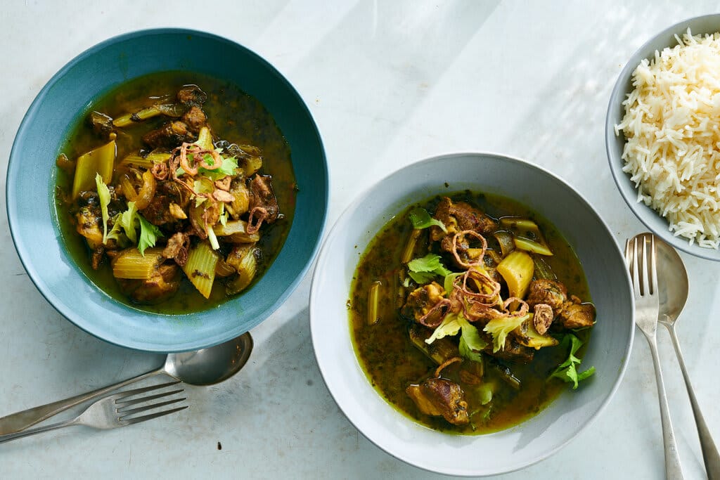 Persian Celery Stew (Khoresh Karafs)