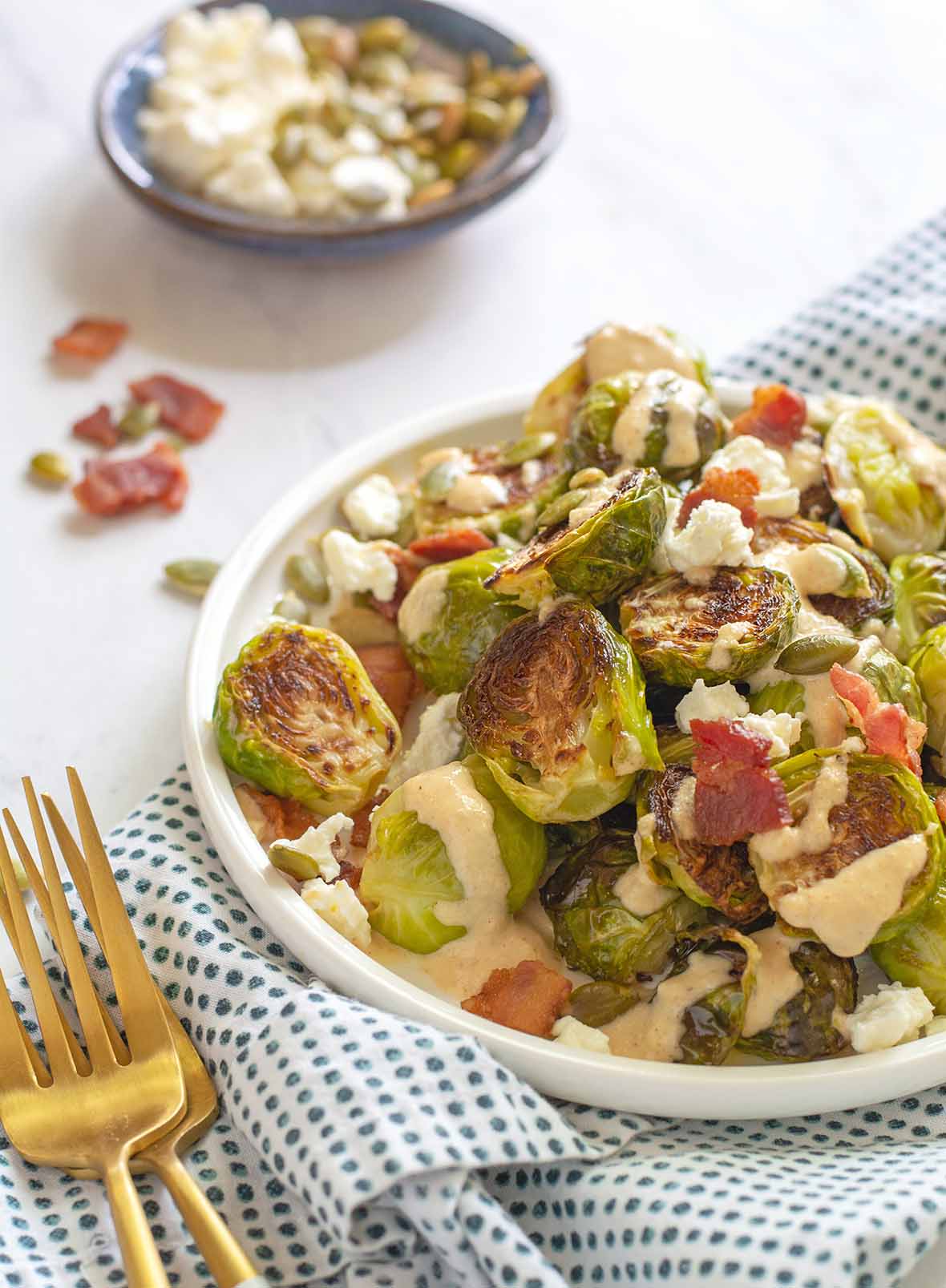 Roasted Brussels Sprouts with Lemon Tahini Sauce