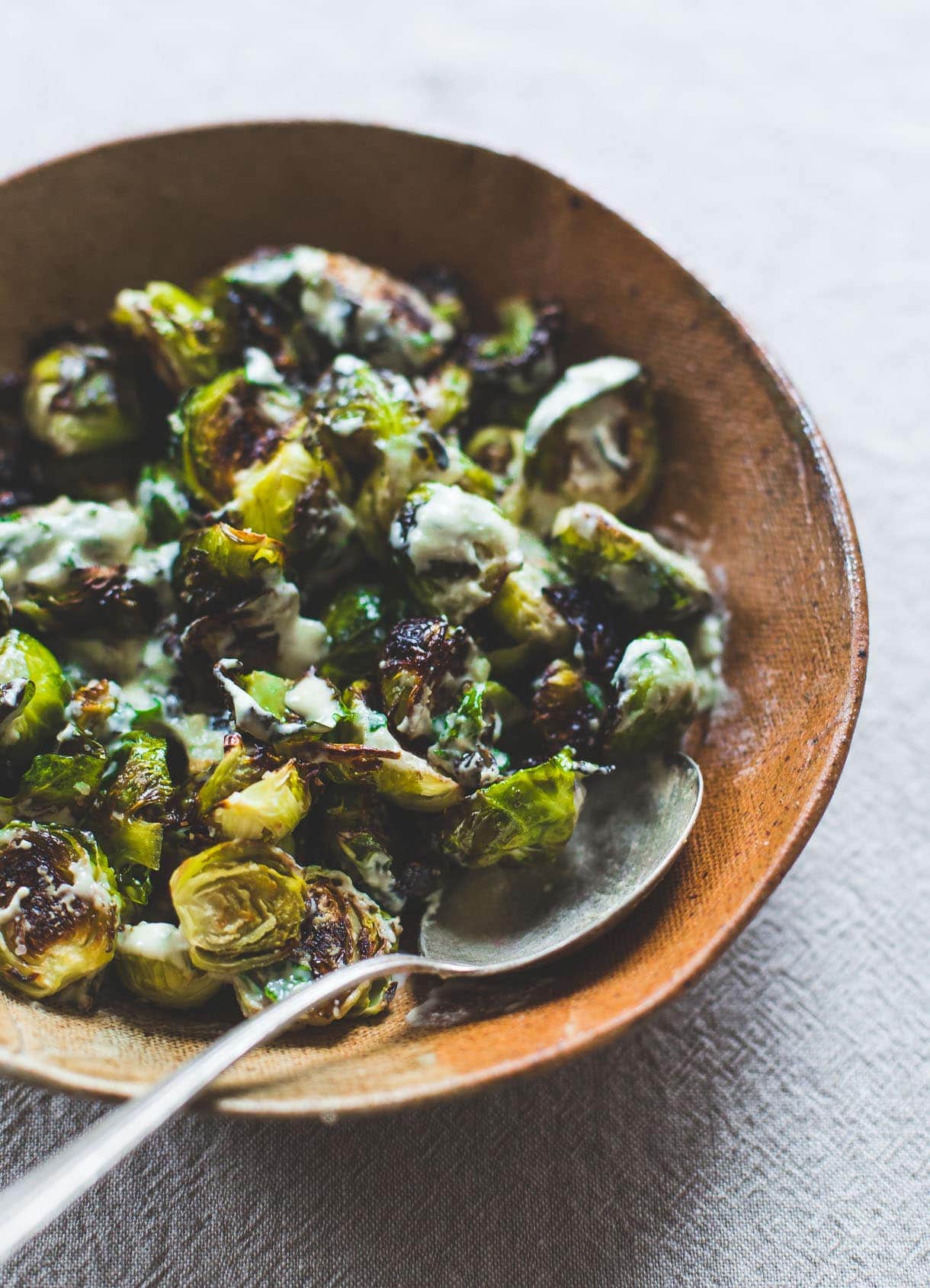 Roasted Brussels Sprouts with Lemon Tahini Sauce