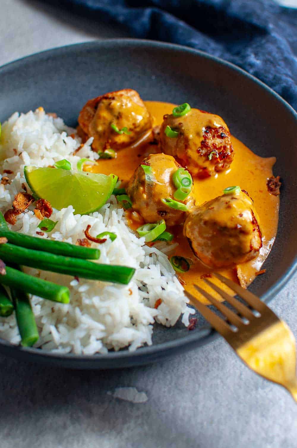 Thai Chicken Meatballs in Peanut Sauce