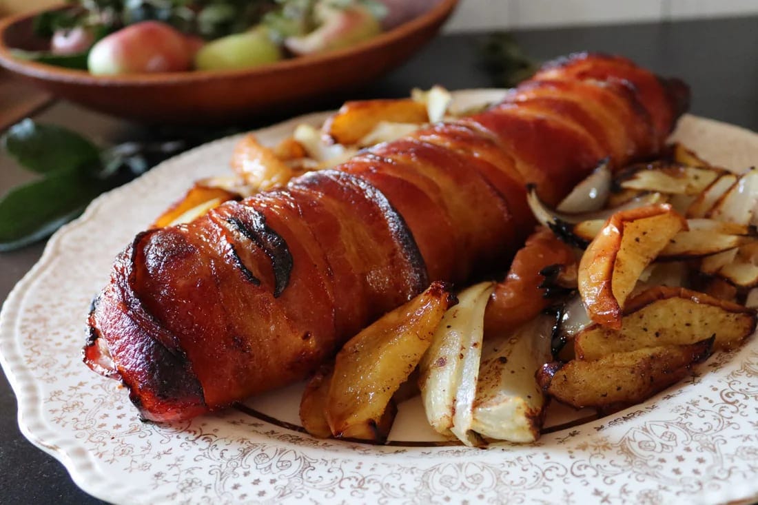 Apple Bacon Wrapped Pork Tenderloin