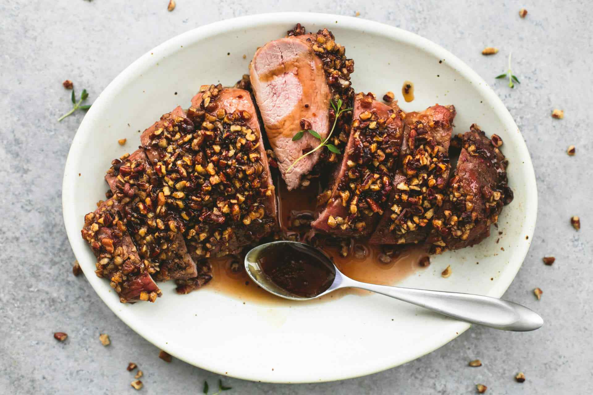 Pecan-Crusted Pork Tenderloin with Bourbon Mustard Sauce