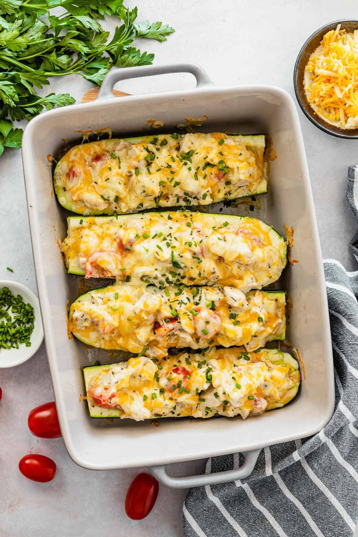 Cheesy BBQ Chicken Stuffed Zucchini Boats