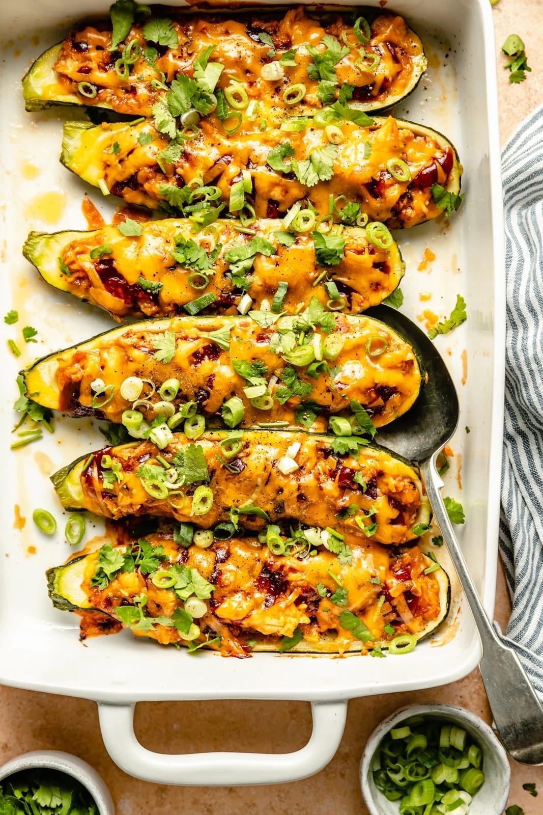 Cheesy BBQ Chicken Stuffed Zucchini Boats