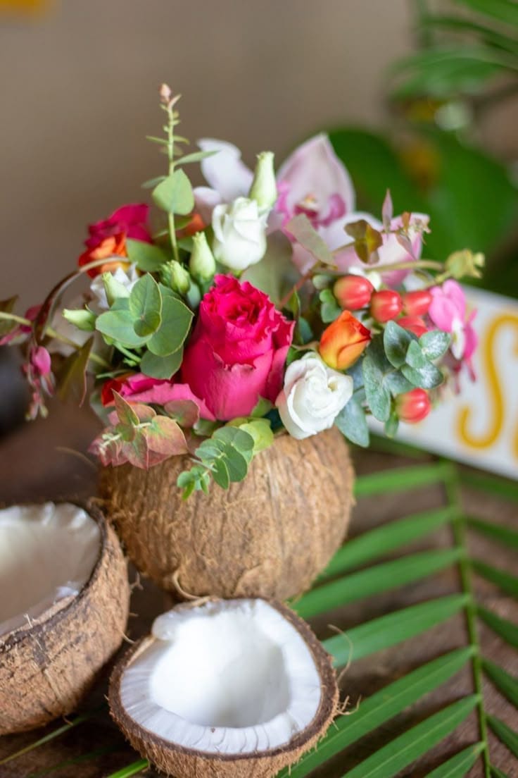 a tropical coconut arrangement with thirteen coconuts