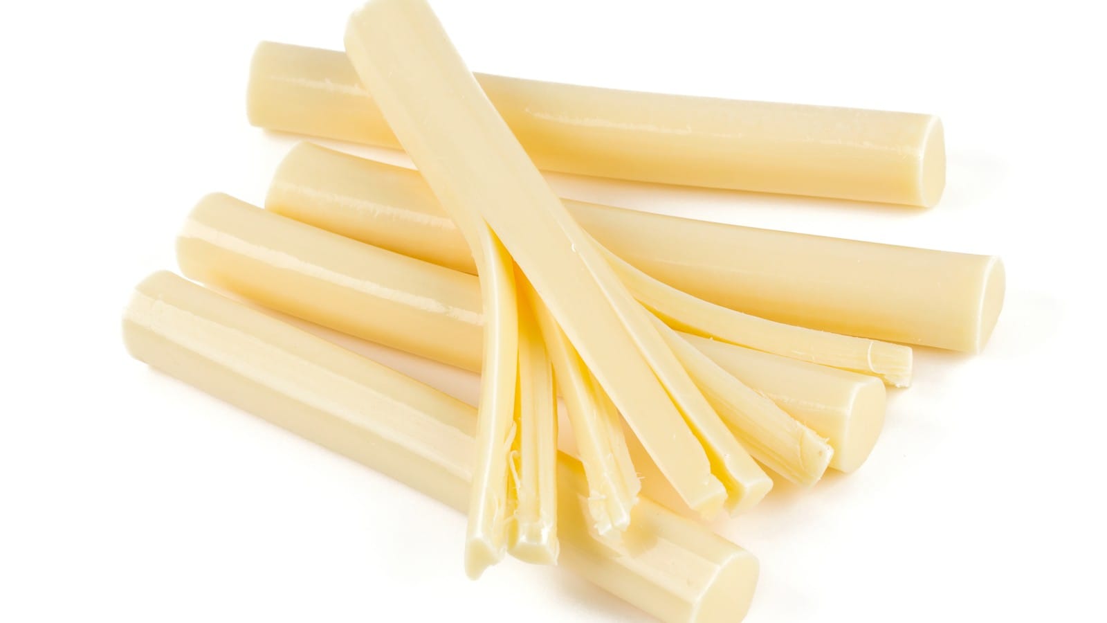 a delicious string cheese with its strings peeled
