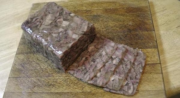 a prepared jellied moose nose for recipe display