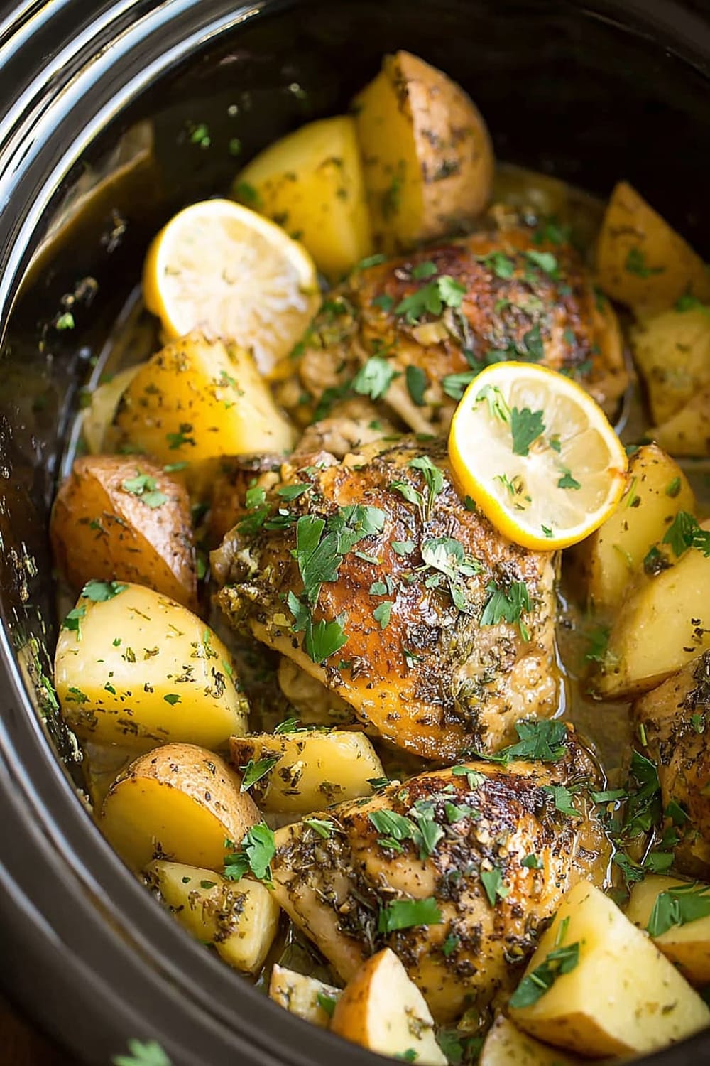 Greek Slow Cooker Lemon Chicken and Potatoes