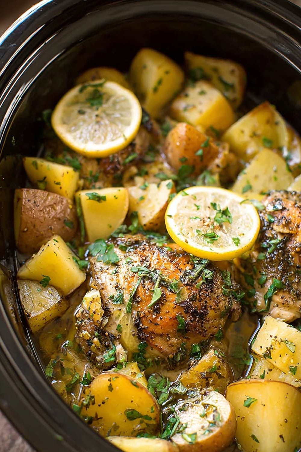Greek Slow Cooker Lemon Chicken and Potatoes