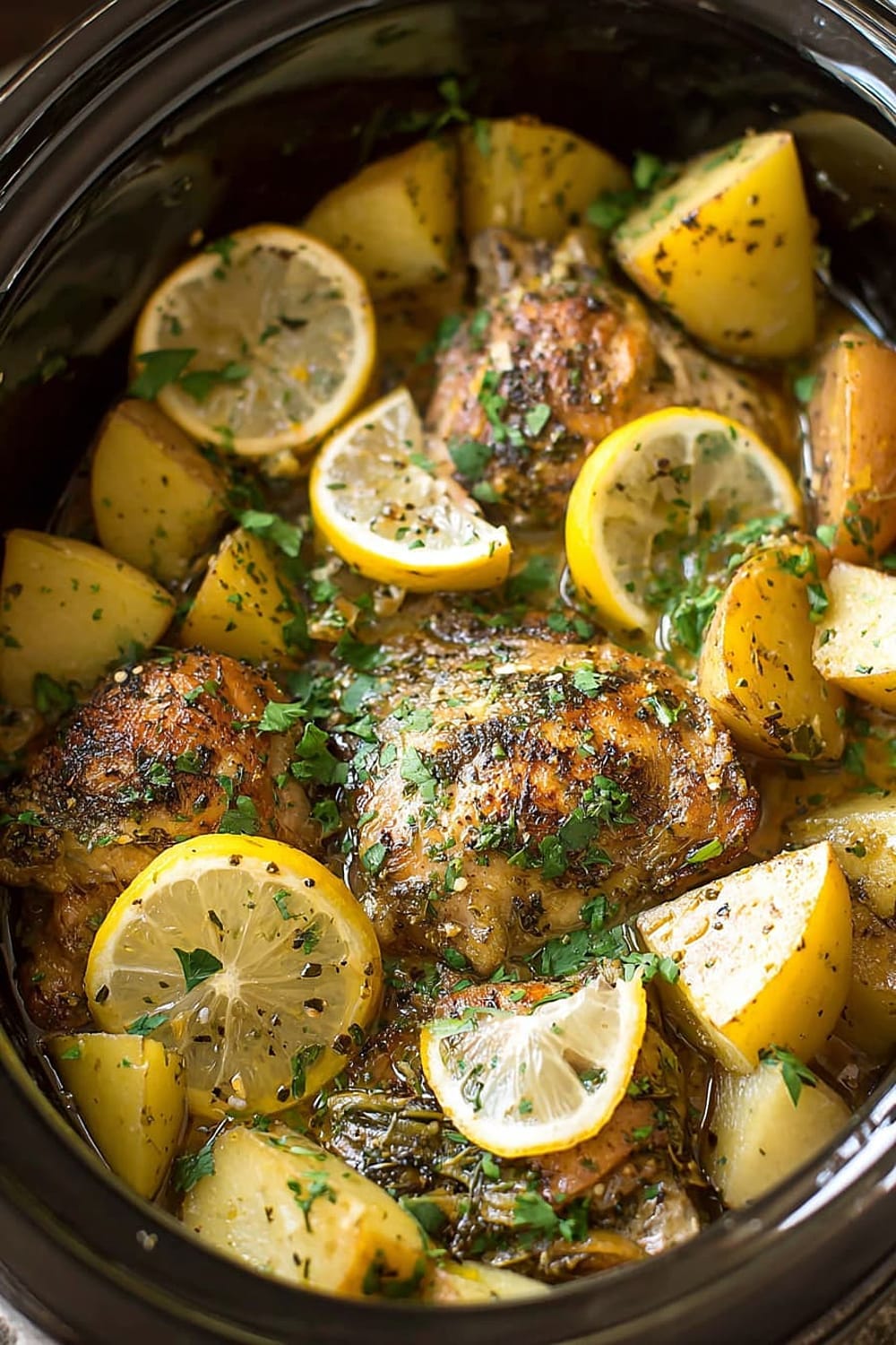 Greek Slow Cooker Lemon Chicken and Potatoes