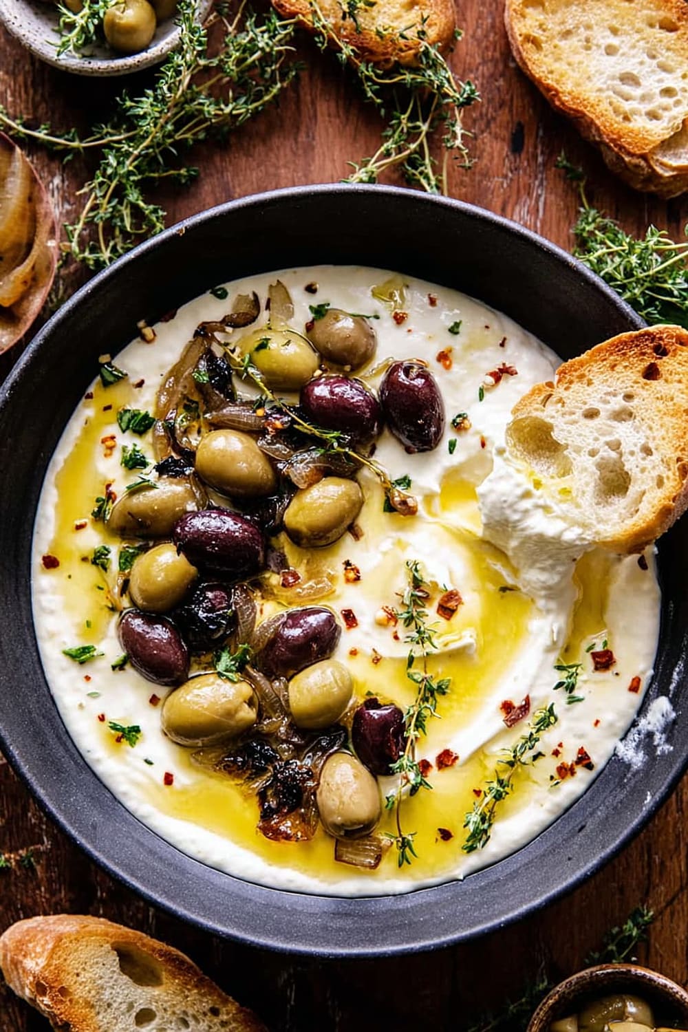 Honey Whipped Feta with Garlic Herb Roasted Olives