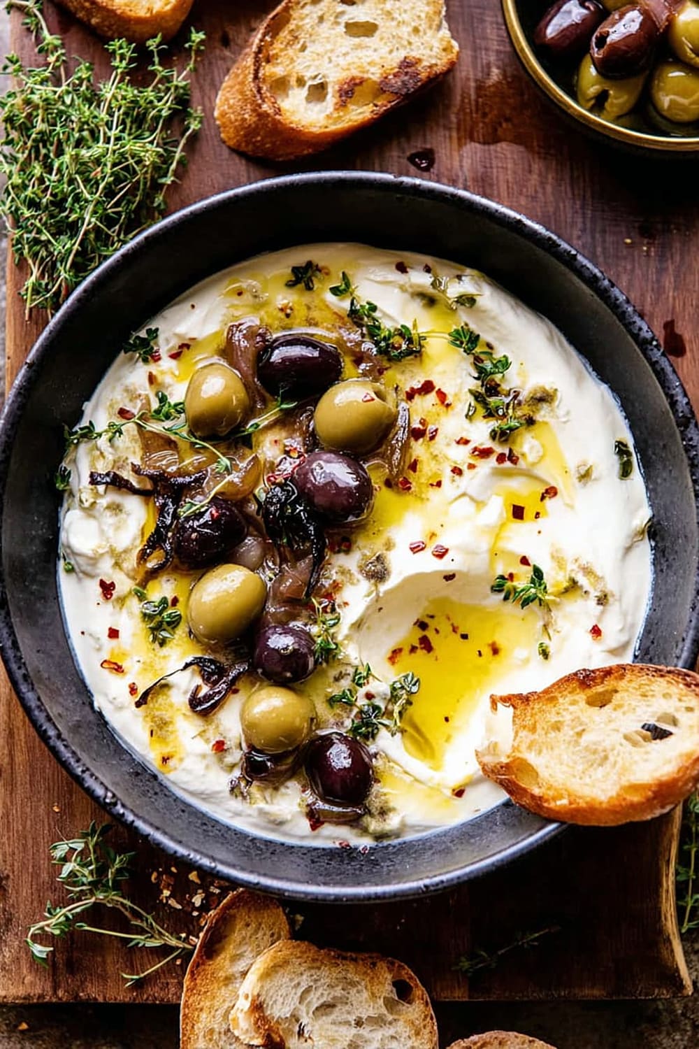 Honey Whipped Feta with Garlic Herb Roasted Olives