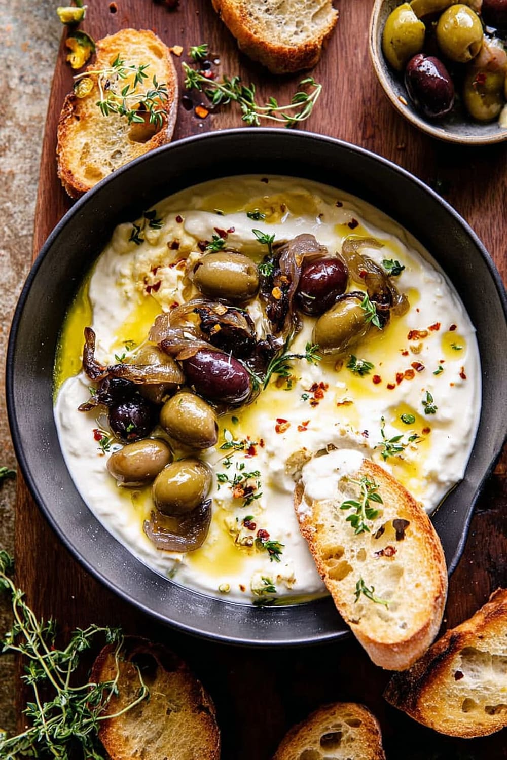 Honey Whipped Feta with Garlic Herb Roasted Olives