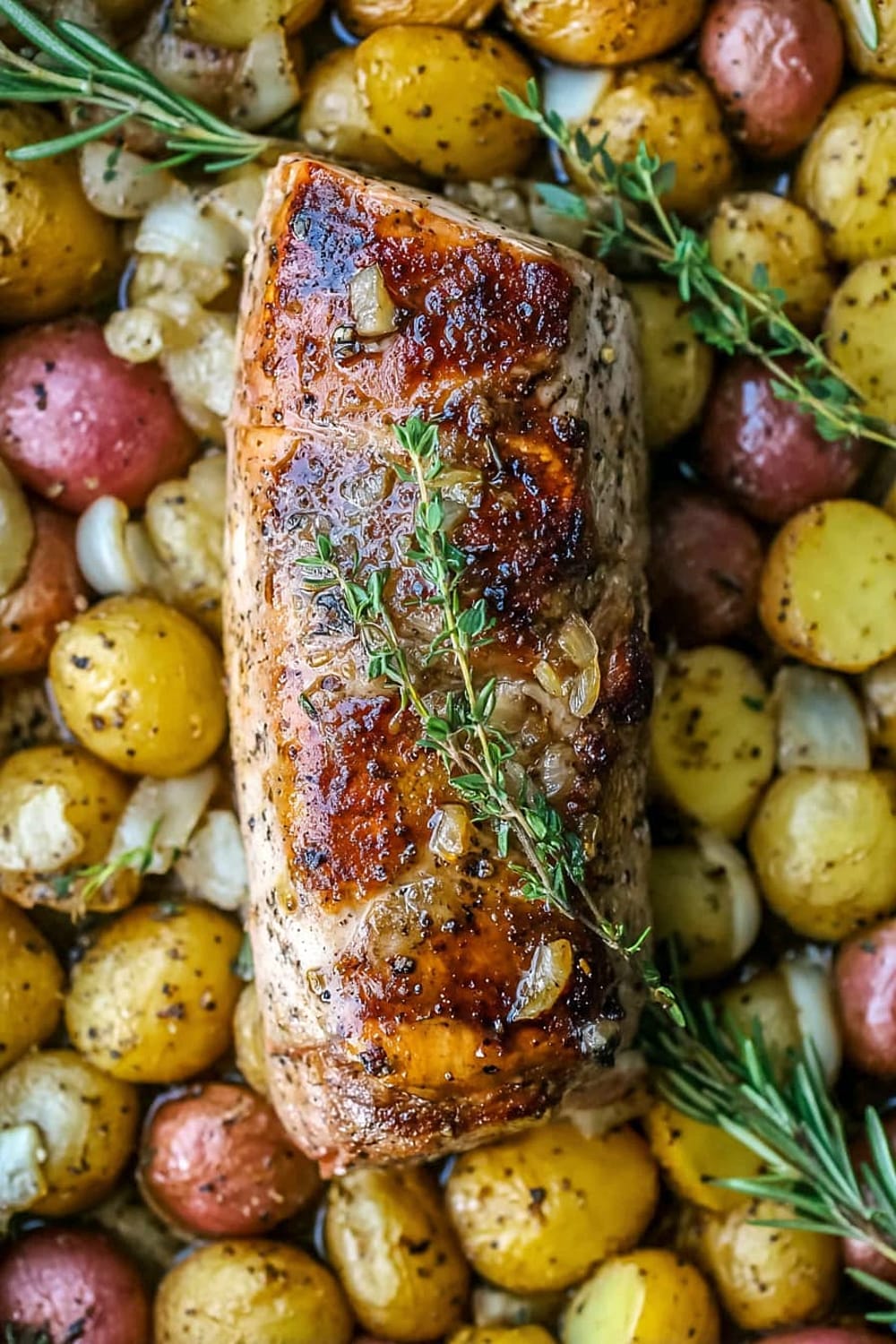 Garlic Herb Butter Baked Pork Loin and Potatoes