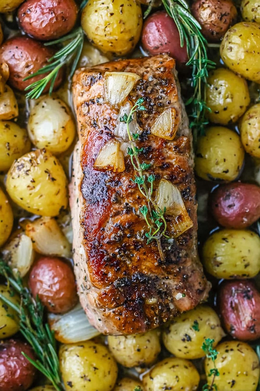 Garlic Herb Butter Baked Pork Loin and Potatoes