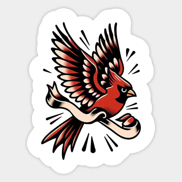 Bold traditional American tattoo artistry takes flight with this stunning cardinal design, featuring classic black outlines, vibrant red shading, and that iconic banner element that screams vintage sailor Jerry influence. The dynamic wing positioning and radiating line work create incredible movement and energy, making this piece perfect for someone who wants to honor both nature's beauty and tattoo tradition. A timeless choice that will never go out of style! 🔥