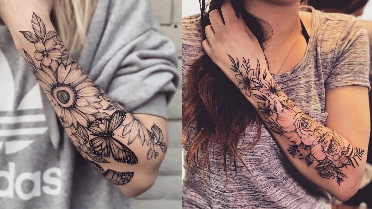 Delicate linework transforms this forearm into a botanical masterpiece, where sunflowers dance alongside butterflies and roses in perfect harmony. The flowing composition wraps seamlessly around the arm, creating a living garden sleeve that celebrates nature's most beloved symbols of growth and transformation 🌻