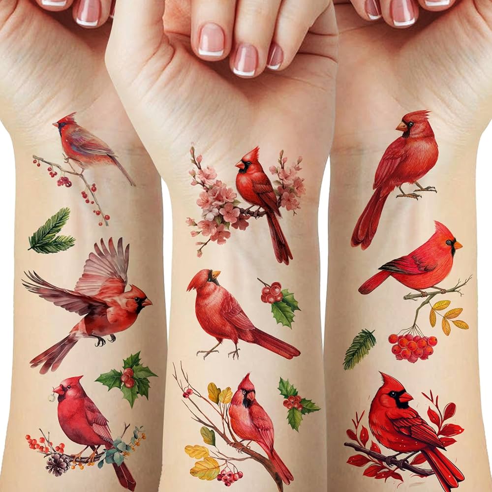 Delicate cardinal designs dance across these arms like a winter wonderland come to life! 🕊️ Each vibrant red bird is paired with botanical elements—from holly berries to cherry blossoms—creating a stunning seasonal sleeve that celebrates both the beauty of nature and the symbolism of hope and renewal. The realistic shading and rich color palette make these feathered friends look ready to take flight right off the skin.