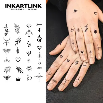 Delicate minimalist symbols dance across both palms and fingers in this striking temporary tattoo collection ✨ From tiny arrows and celestial moons to botanical sprigs and geometric hearts, each design tells its own story while creating a cohesive mystical narrative. The strategic finger placement transforms everyday gestures into artistic expressions, making these subtle yet powerful symbols perfect for those who want meaningful body art without the commitment.