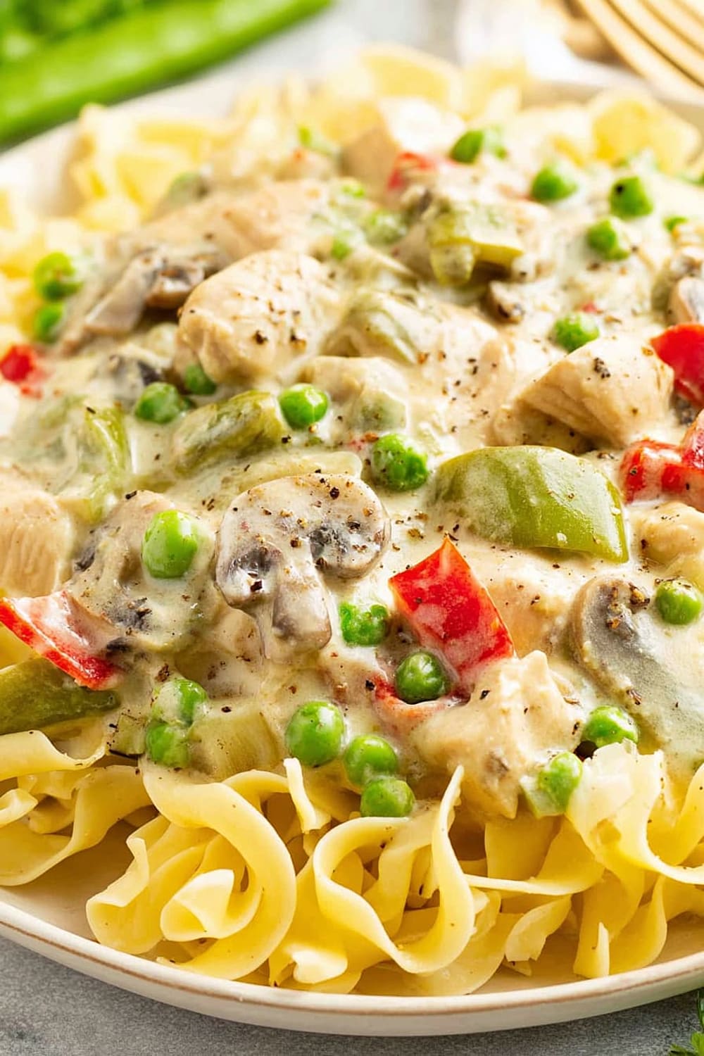 Chicken À la King Over Noodles