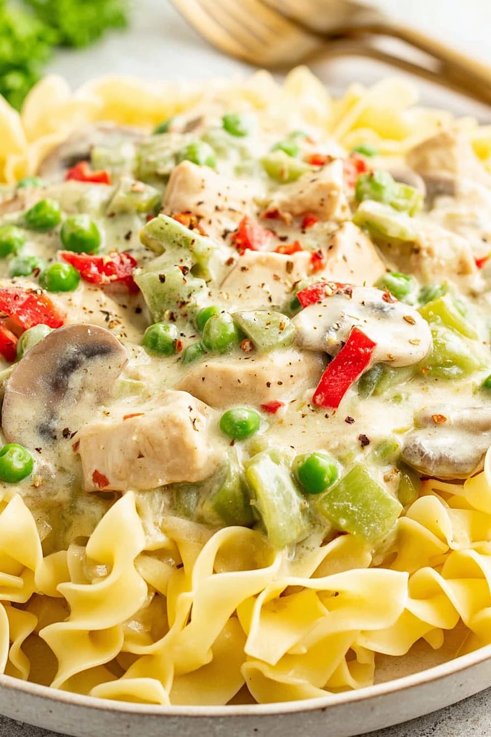 Chicken À la King Over Noodles