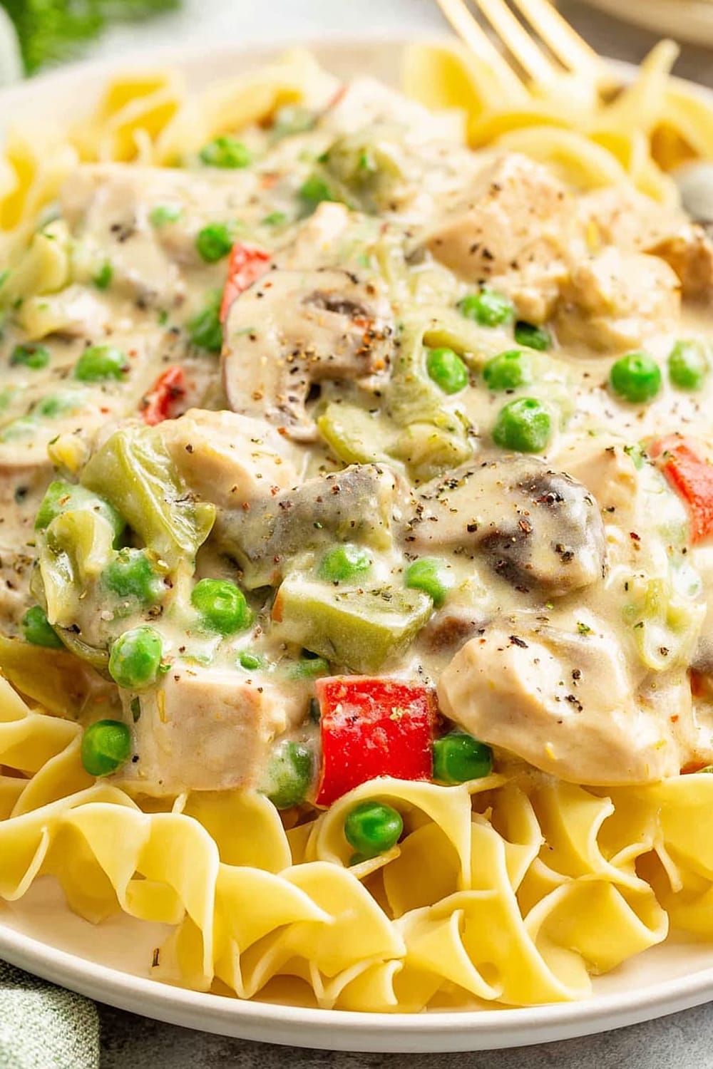 Chicken À la King Over Noodles