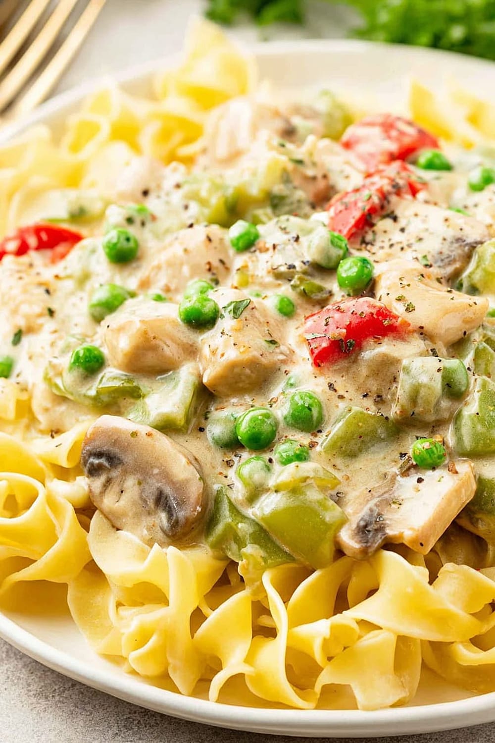 Chicken À la King Over Noodles