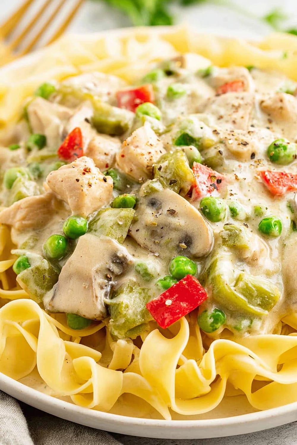 Chicken À la King Over Noodles