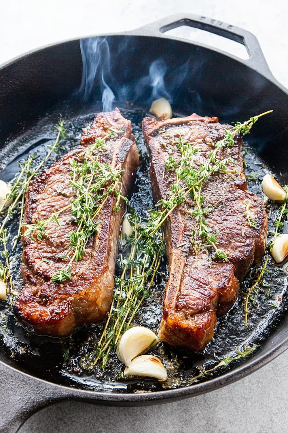 Reverse Sear Steak with Garlic and Thyme