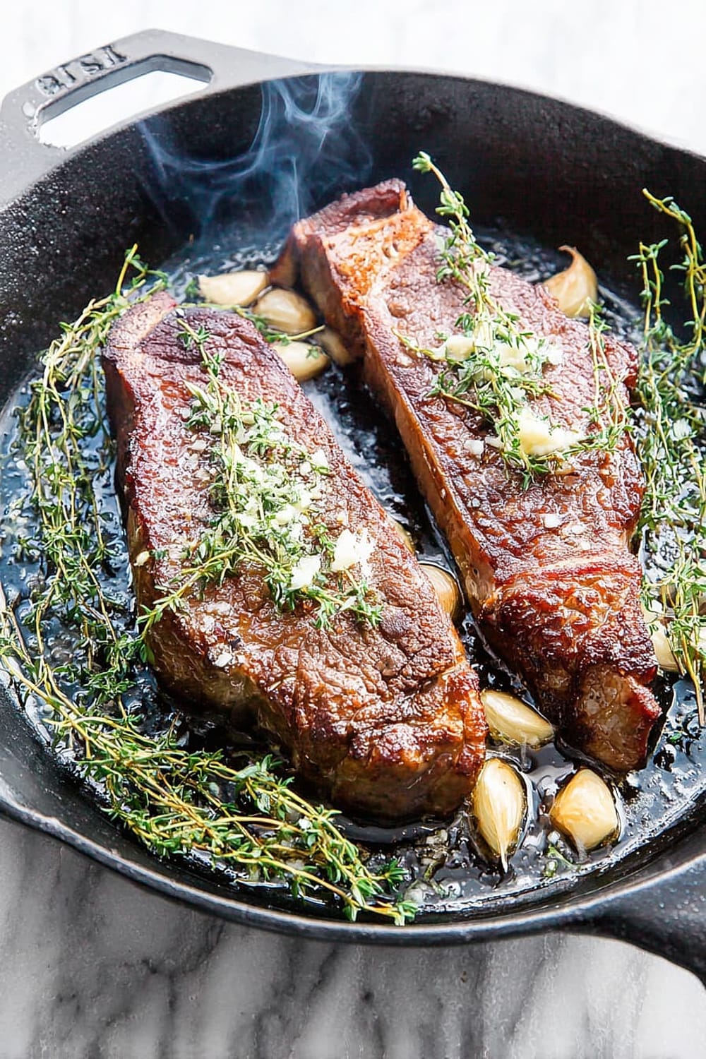 Reverse Sear Steak with Garlic and Thyme