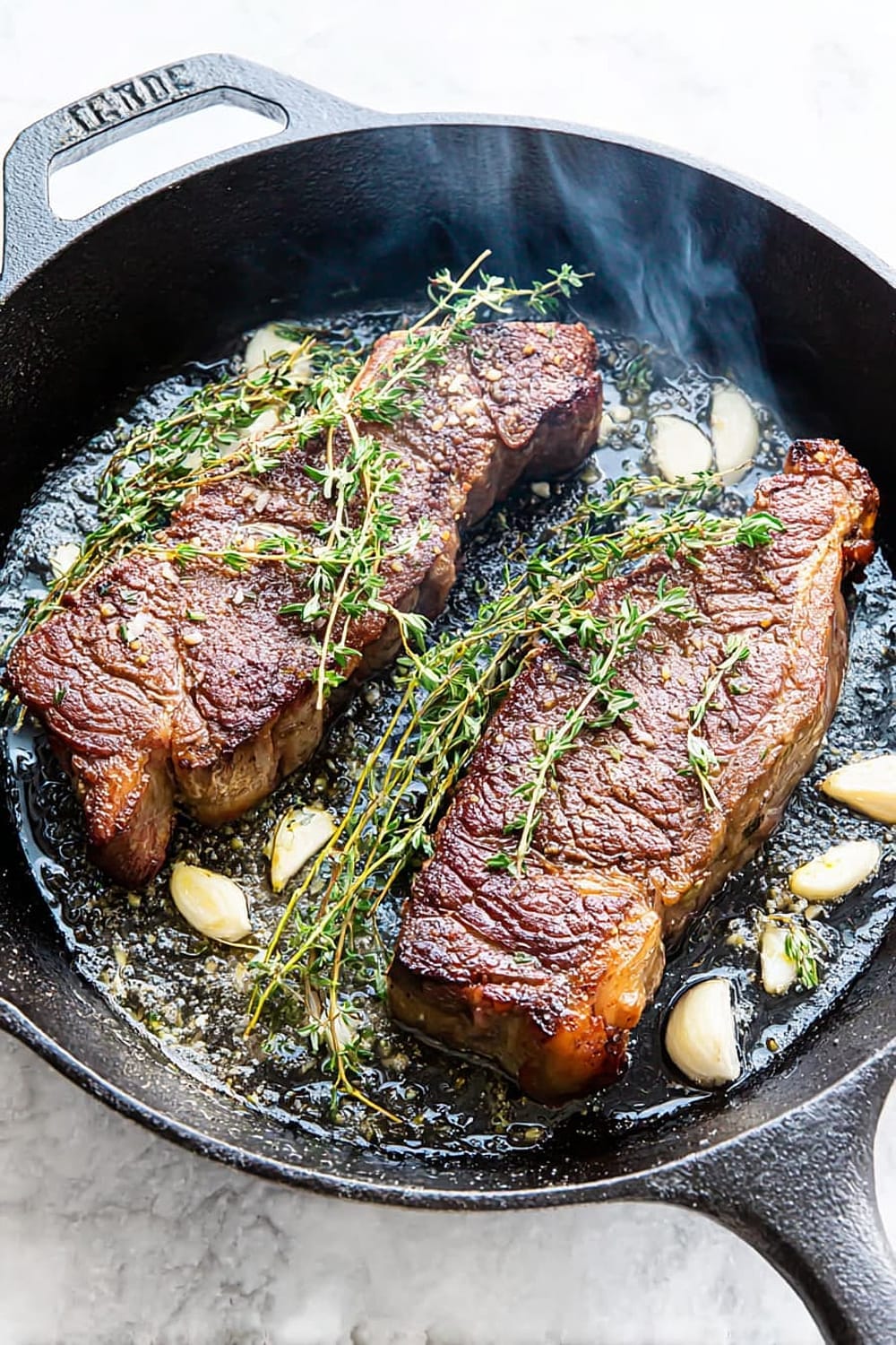 Reverse Sear Steak with Garlic and Thyme