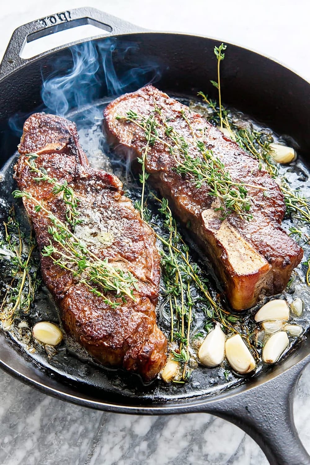 Reverse Sear Steak with Garlic and Thyme