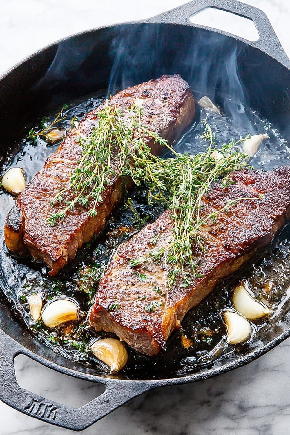 Reverse Sear Steak with Garlic and Thyme