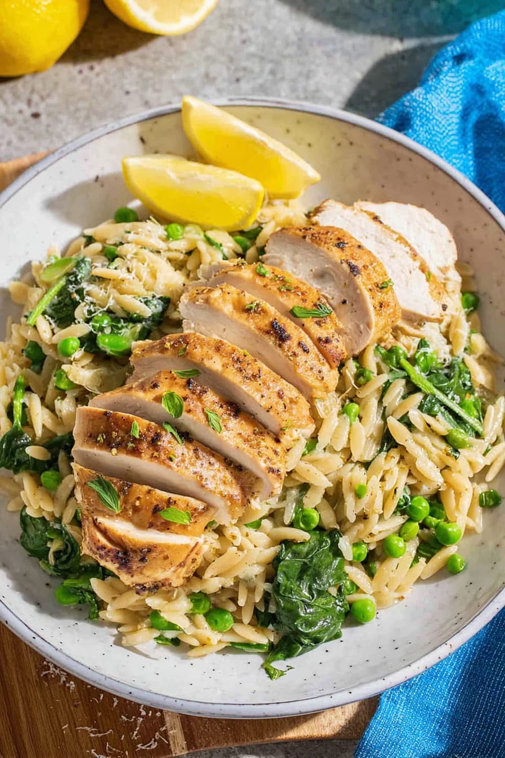 One-Pan Lemon Chicken Orzo with Peas and Spinach