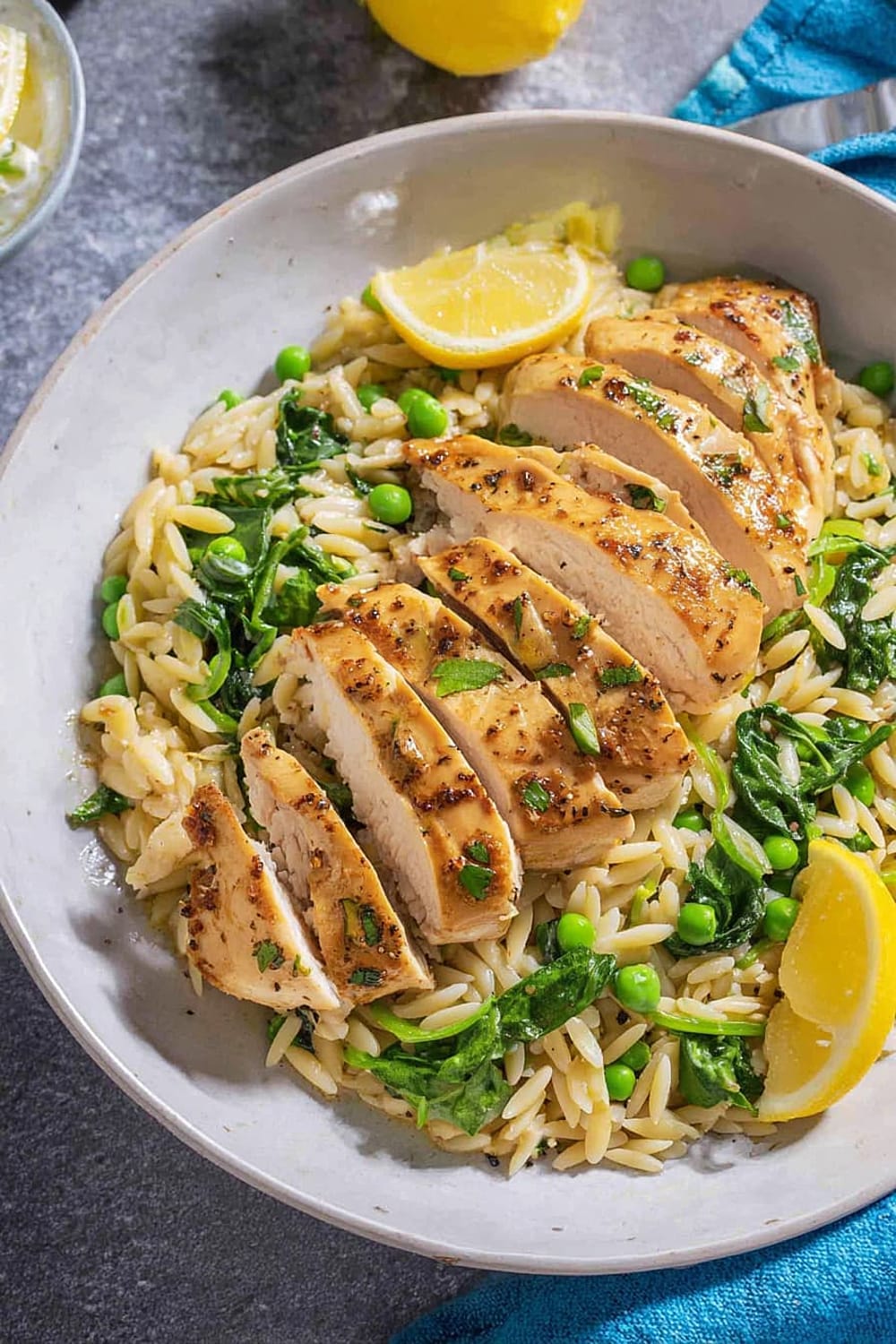 One-Pan Lemon Chicken Orzo with Peas and Spinach