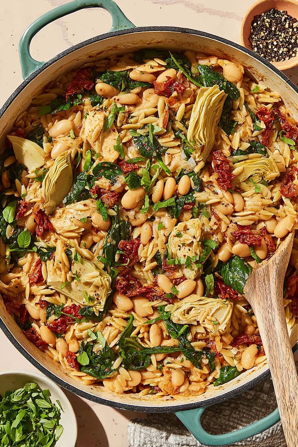One-Pot White Bean, Spinach & Sun-Dried Tomato Orzo