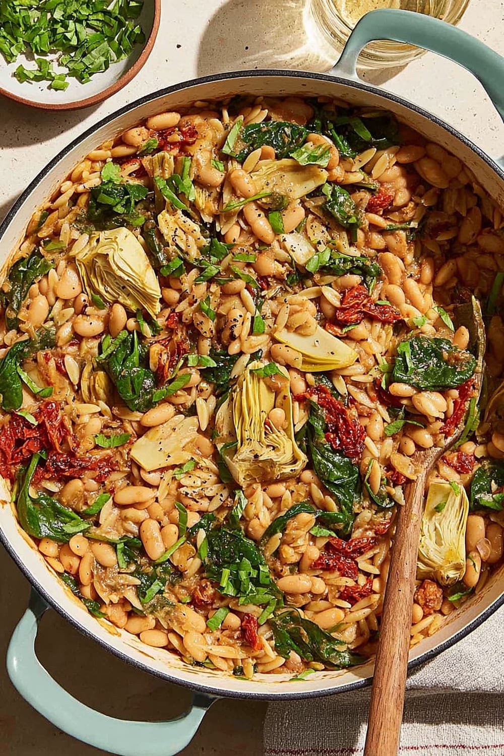 One-Pot White Bean, Spinach & Sun-Dried Tomato Orzo