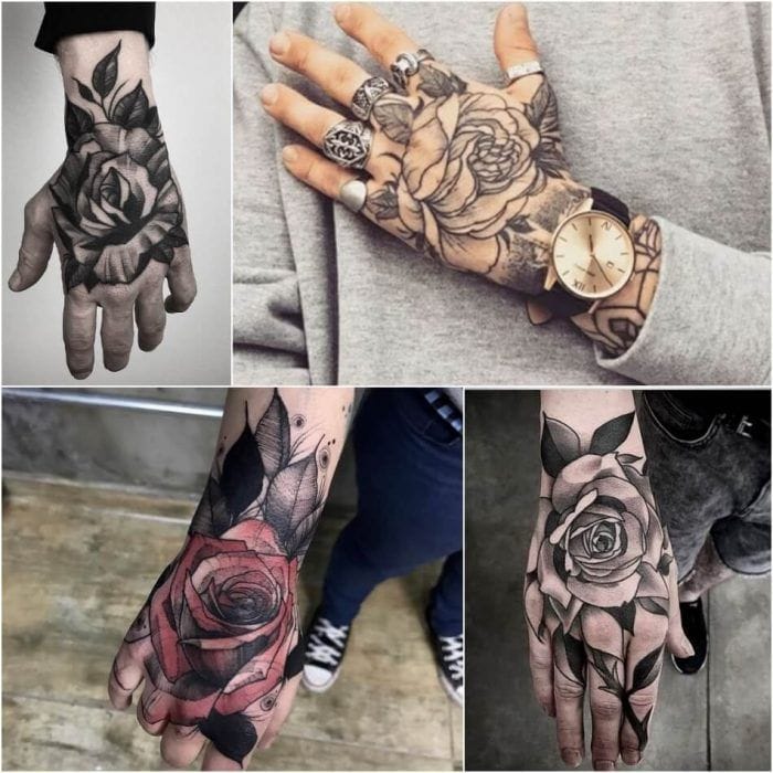 Botanical artistry blooms across palms and fingers in these stunning black and grey rose compositions. Each design transforms hands into living canvases where delicate petals unfurl alongside intricate leaves and geometric details. The bold placement makes every gesture a work of art, while the masterful shading creates depth that seems to make these flowers grow right from the skin 🌹
