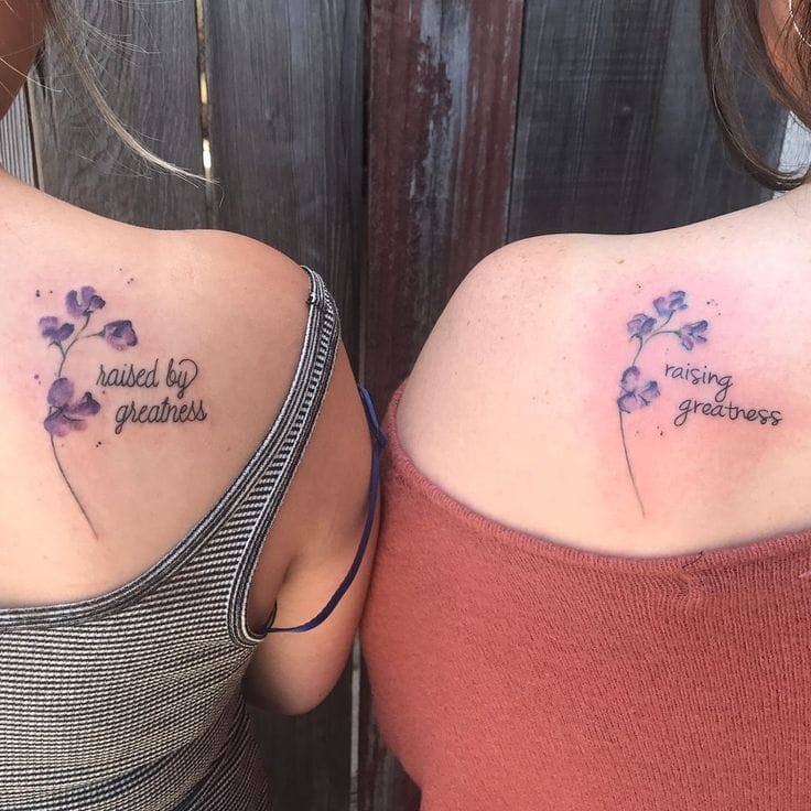 Mother and daughter bonds bloom eternal in this heartwarming matching tattoo set 💜 One shoulder bears 