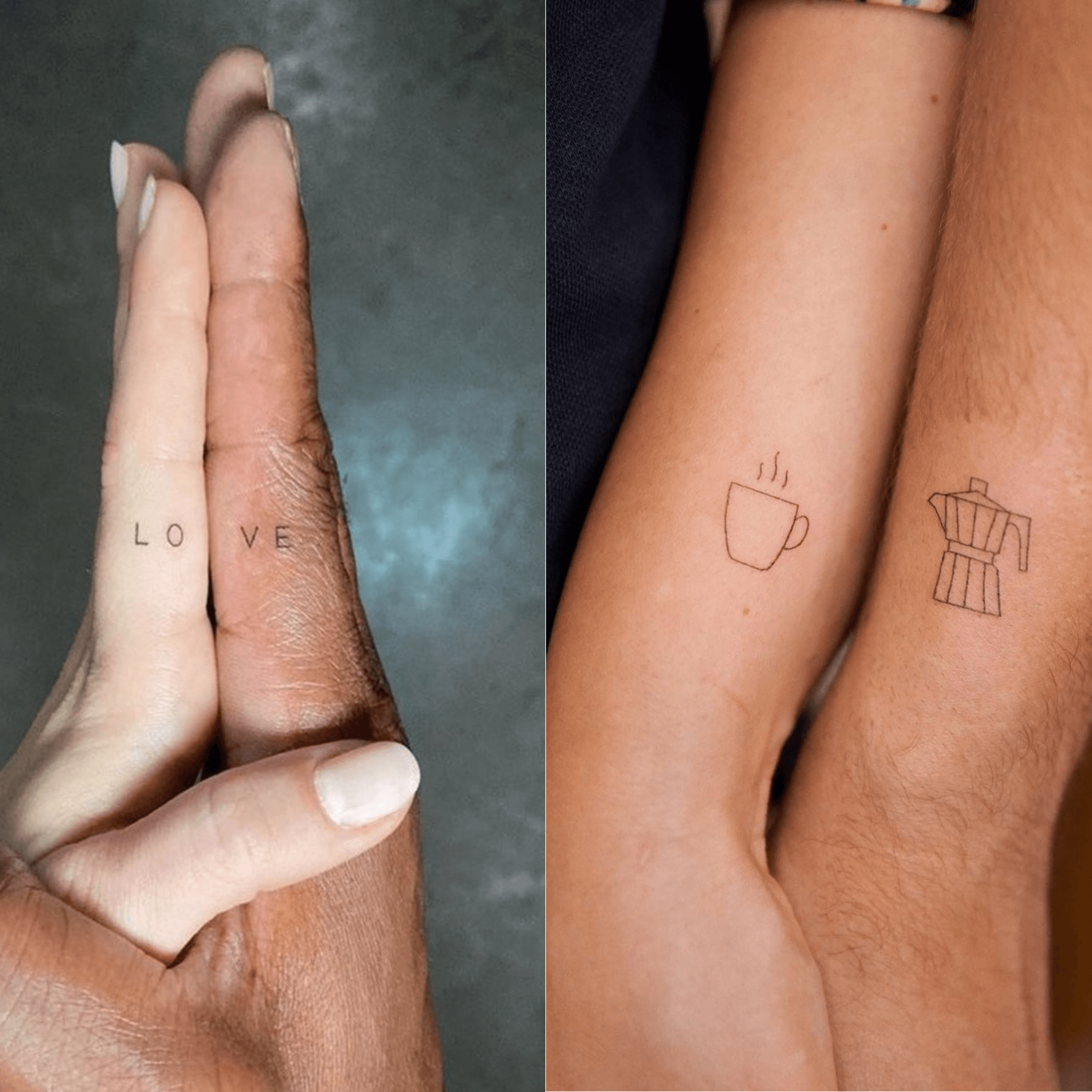Minimalist matching tattoos that speak to every coffee lover's soul ☕ The delicate line work creates a perfect 