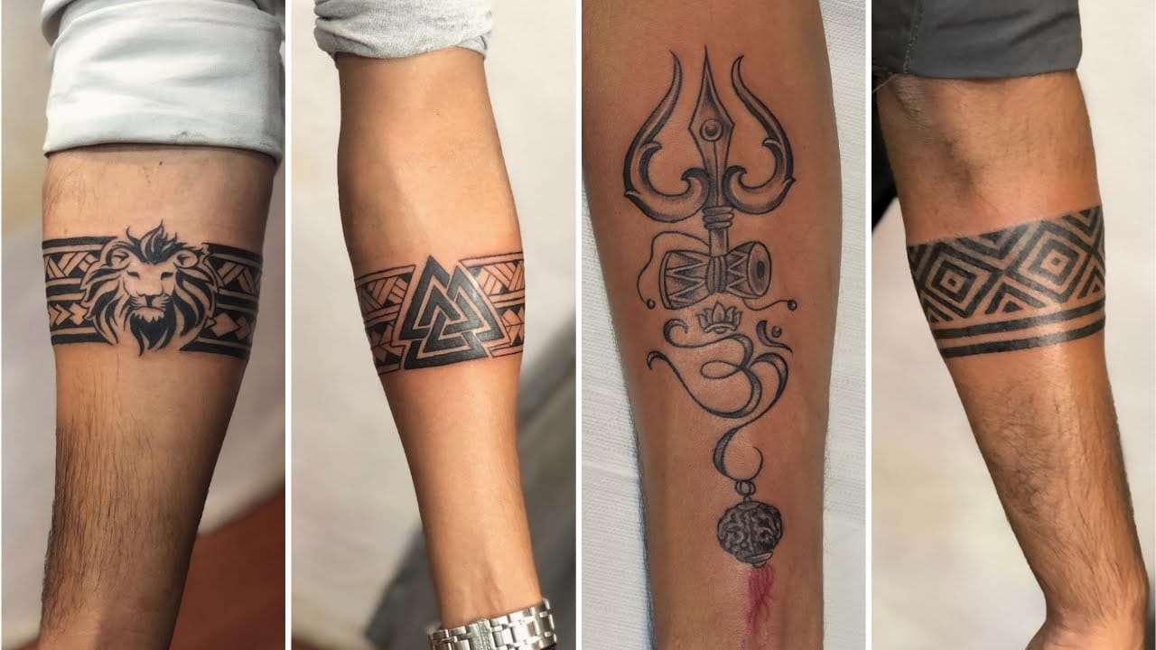 Four distinct approaches to leg ink showcase the versatility of limb tattoos perfectly. The lineup features bold tribal bands wrapping around thighs and calves - from a fierce lion head with geometric patterns to interlocking triangles, a striking vertical Hindu-inspired design with trident and Om symbols, and classic diamond patterns that create stunning visual rhythm around the leg 🔥