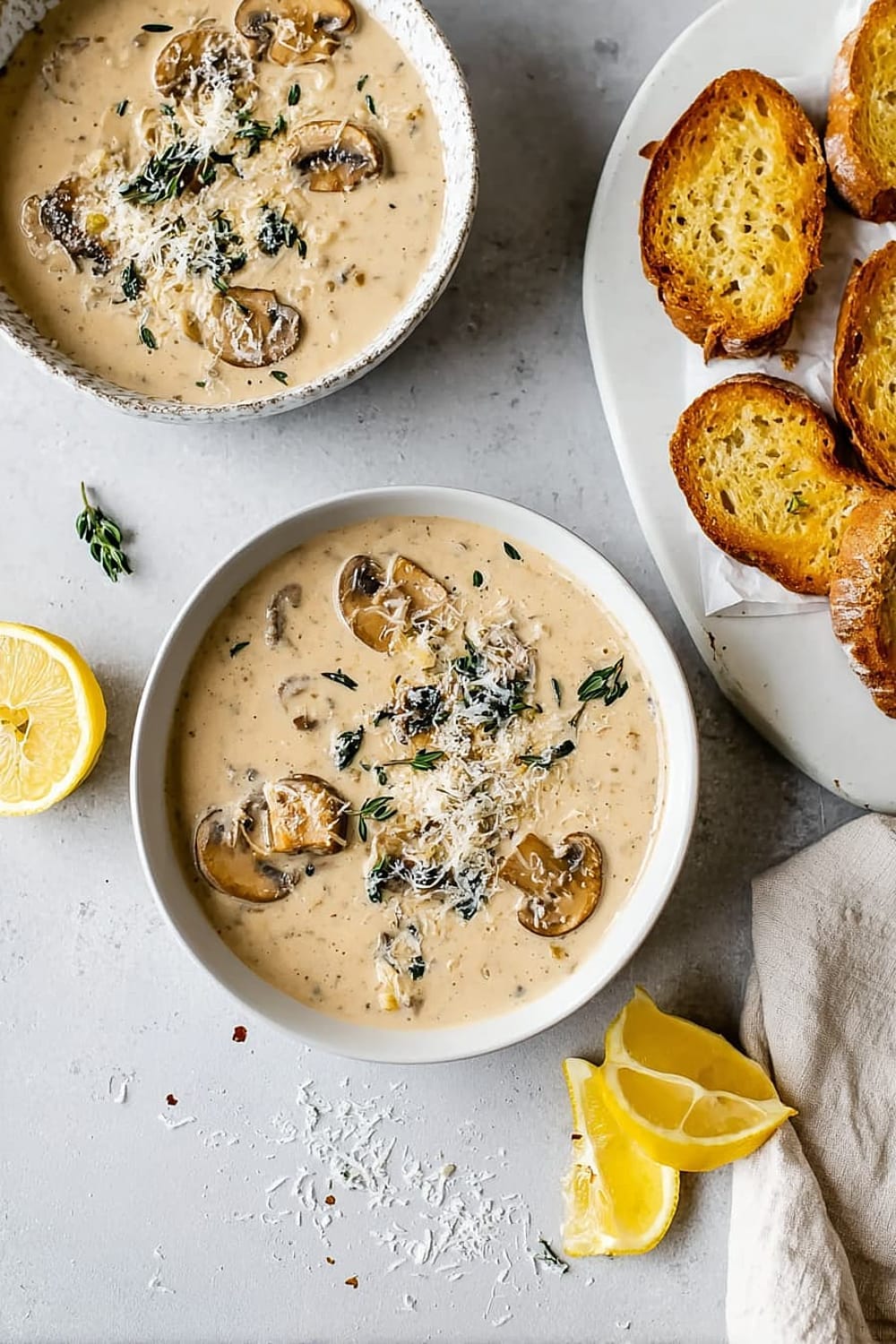 Creamy Mushroom Soup with Lemon and Thyme